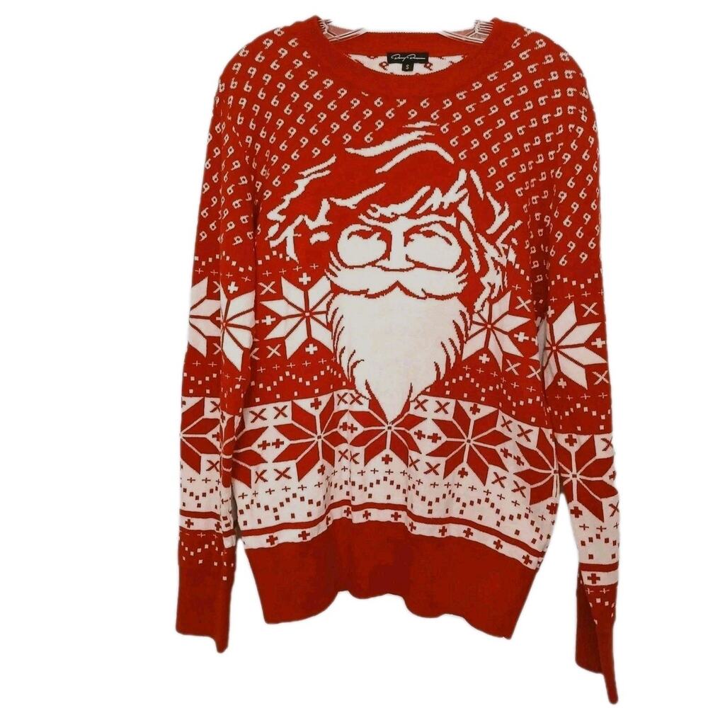 Danny Duncan Santa Face Sweater‎ Men's Small Red Ugly Christmas Nordic Rare VNTG